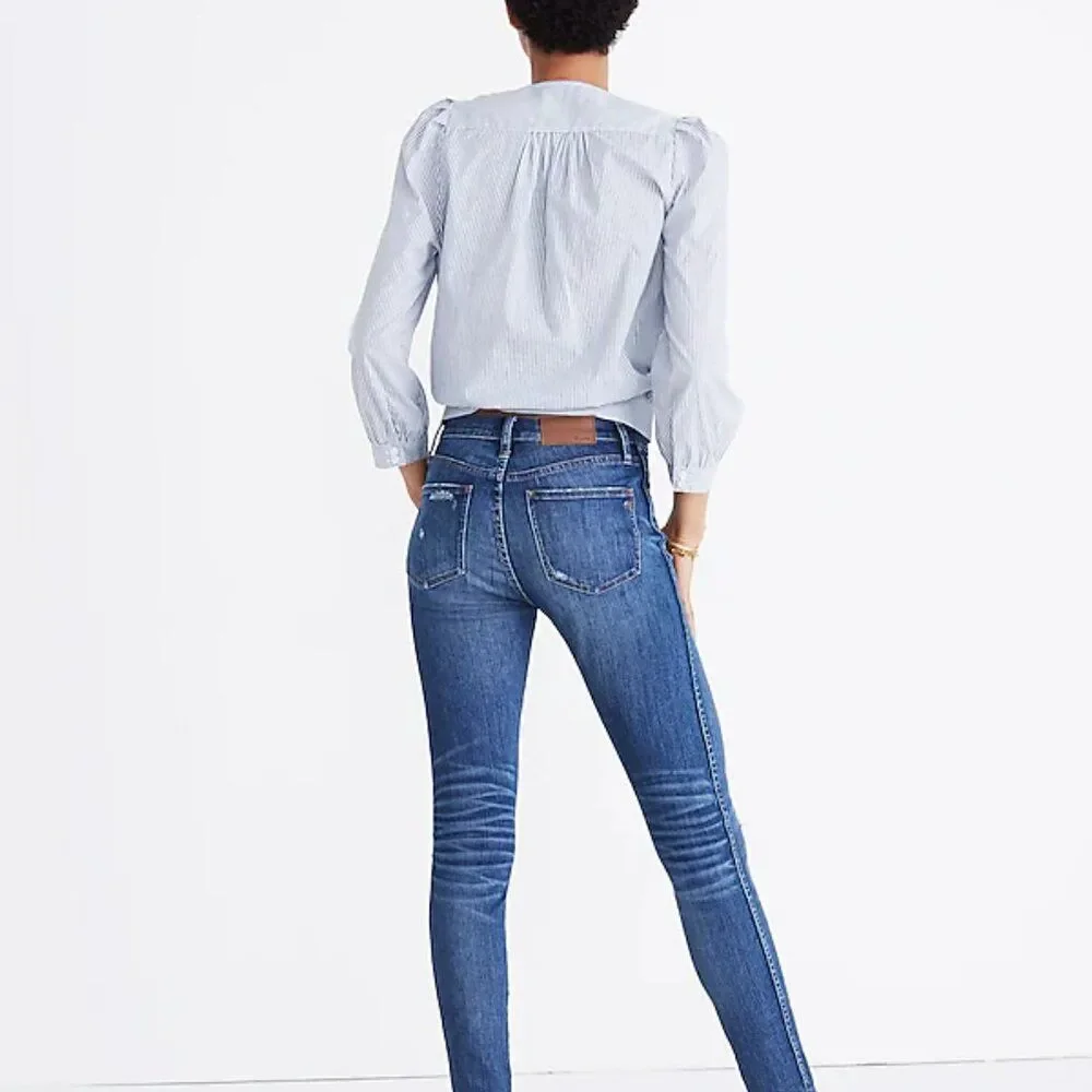 Madewell Blue and White Cotton Striped Tie Waist Wrap Top, size XXS/XS, VGUC